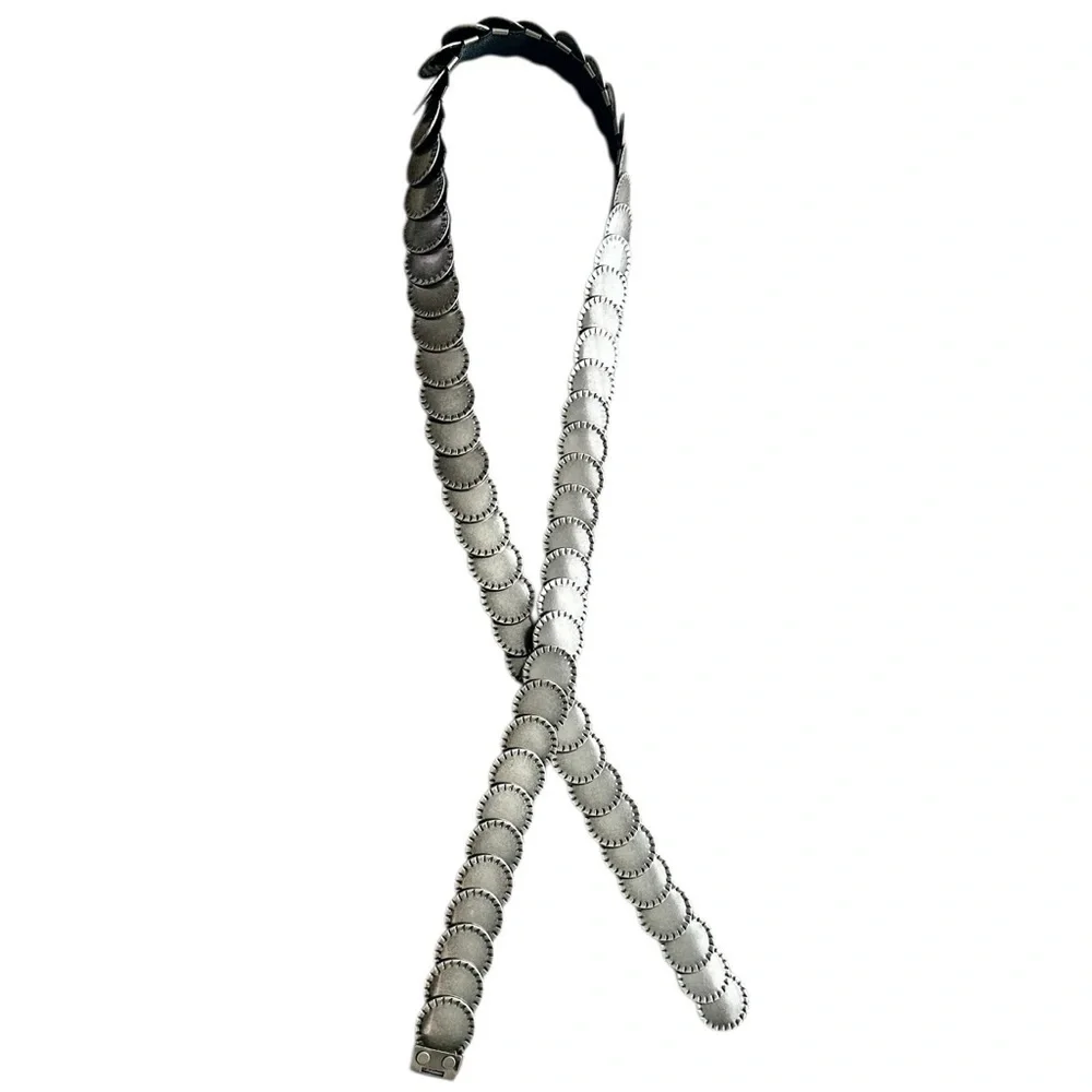 Metal Stretch Conchos Belt Hook Closure Silver Size Large / XL